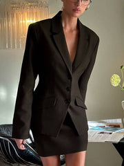 Elegant Long Sleeve Blazer With High Waist Mini Skirt 2 Piece Sets