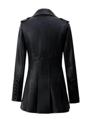 Elegant Long Sleeve Double Breasted Pu Leather Office Lady Jacket