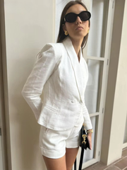 Elegant Long Sleeve Shirt With High Waist Shorts Loose 2 Piece Sets