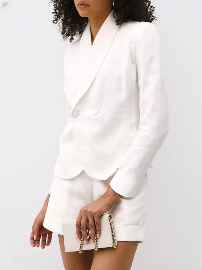 Elegant Long Sleeve Shirt With High Waist Shorts Loose 2 Piece Sets