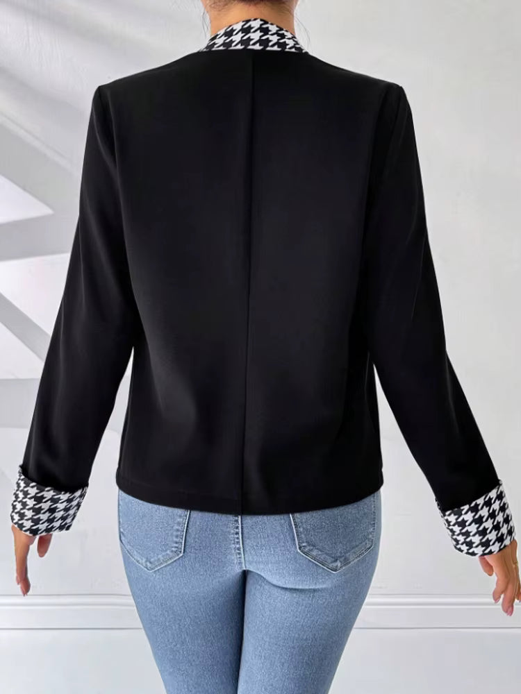 Elegant Long Sleeve Turn Down Collar Office Style Slight Stretch Blazer