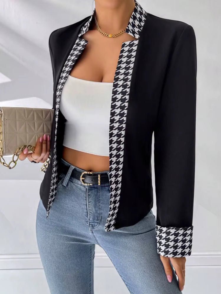 Elegant Long Sleeve Turn Down Collar Office Style Slight Stretch Blazer