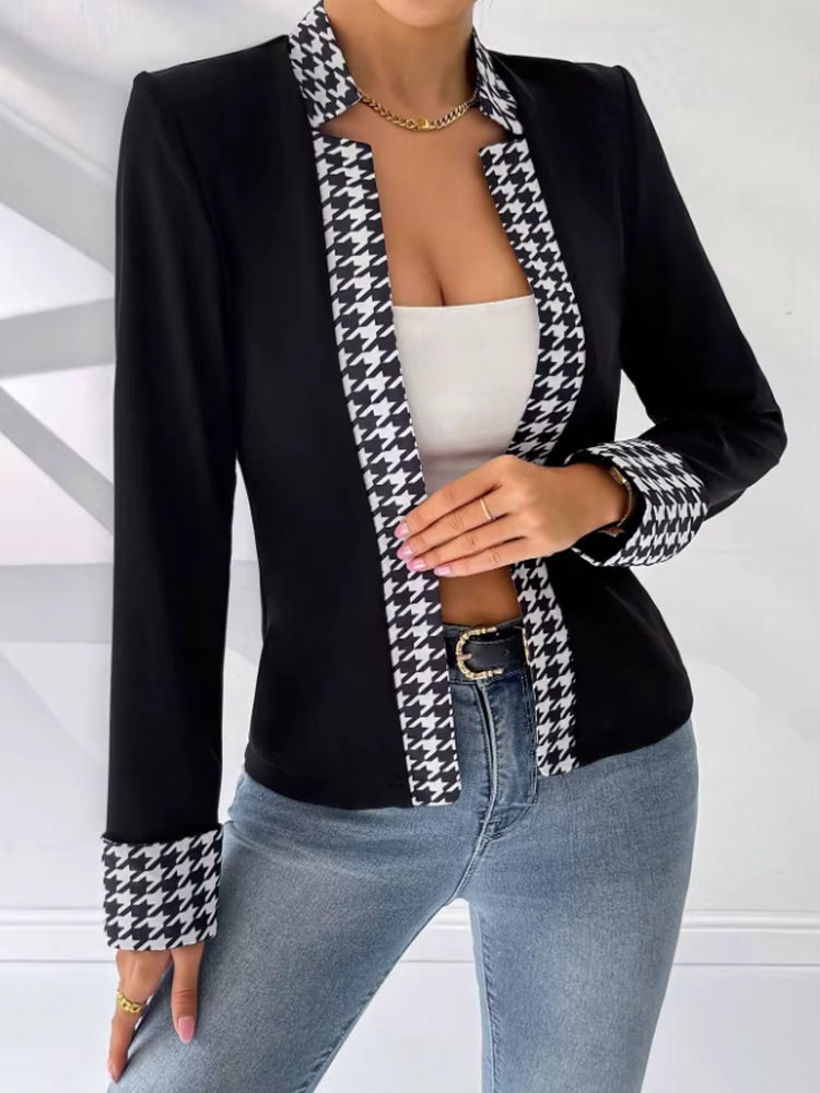Elegant Long Sleeve Turn Down Collar Office Style Slight Stretch Blazer
