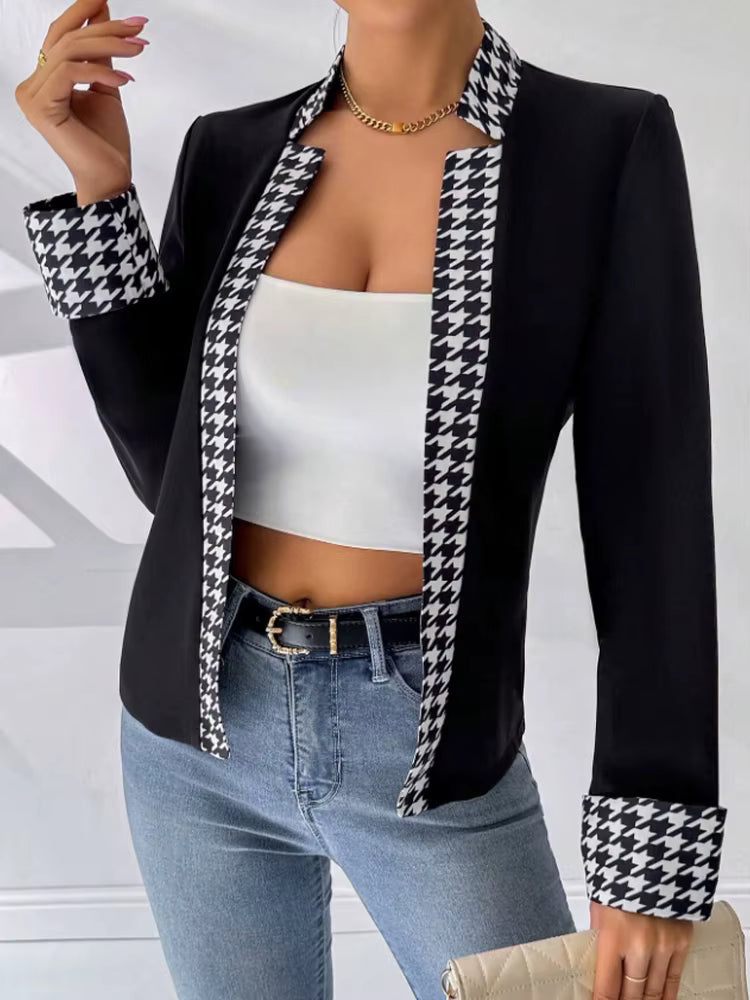 Elegant Long Sleeve Turn Down Collar Office Style Slight Stretch Blazer