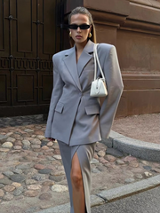 Elegant Loose Blazer With High Waist Slit Long Skirt 2 Piece Sets