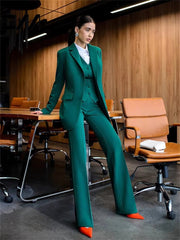 Elegant Notched Button Jacket Wide leg Pants Classic Solid Color Formal Wedding 3-Piece Set Suit