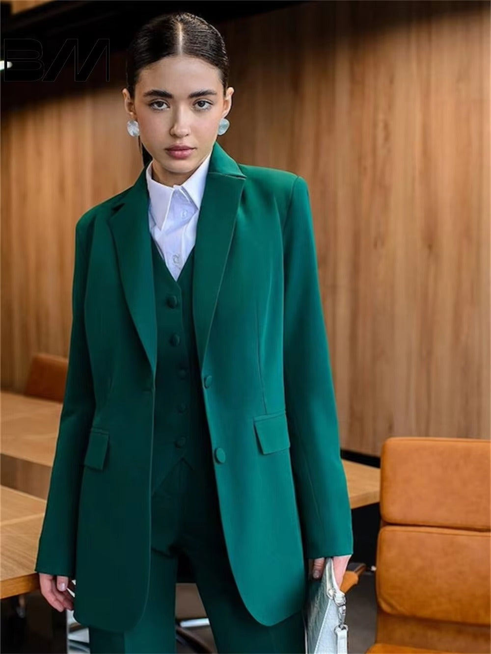 Elegant Notched Button Jacket Wide leg Pants Classic Solid Color Formal Wedding 3-Piece Set Suit