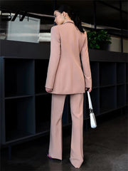 Elegant Notched Button Jacket Wide leg Pants Classic Solid Color Formal Wedding 3-Piece Set Suit