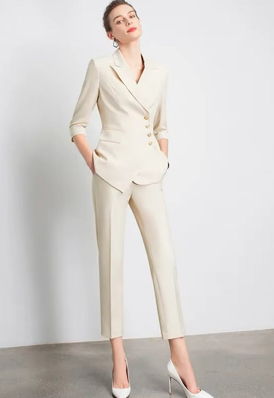 Elegant Notched Full Sleeve pencil pants Slims Smooths Work wear Professional Suit Pant