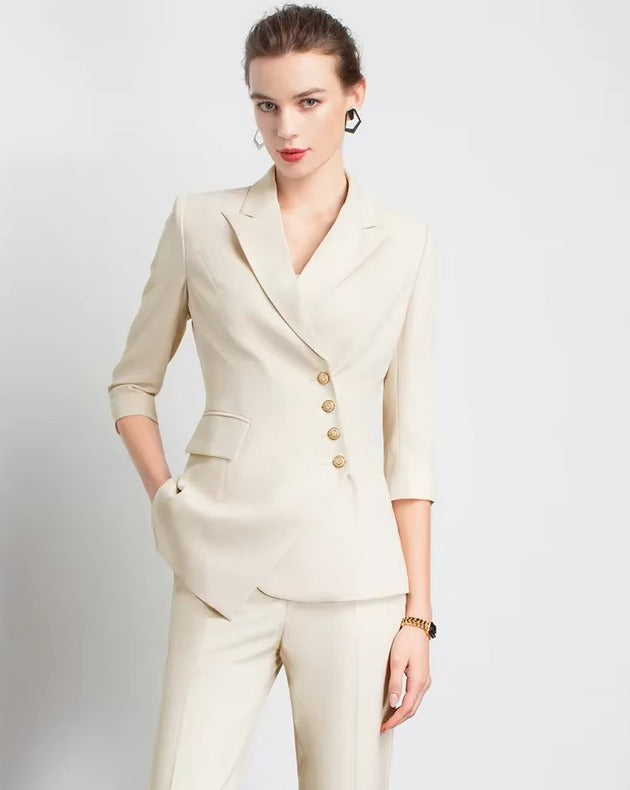 Elegant Notched Full Sleeve pencil pants Slims Smooths Work wear Professional Suit Pant