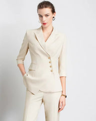 Elegant Notched Full Sleeve pencil pants Slims Smooths Work wear Professional Suit Pant