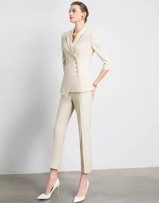 Elegant Notched Full Sleeve pencil pants Slims Smooths Work wear Professional Suit Pant