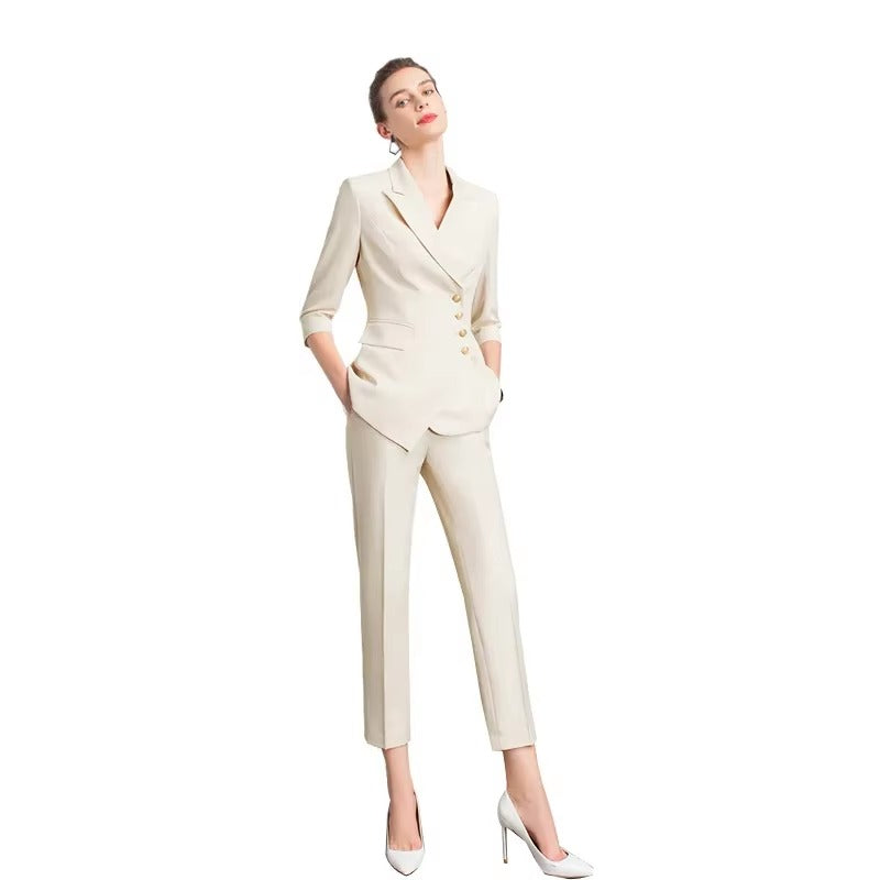 Elegant Notched Full Sleeve pencil pants Slims Smooths Work wear Professional Suit Pant