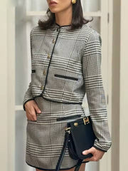 Elegant O-Neck Button Shirts And High Waist Pockets Mini Skirts 2 Piece Set