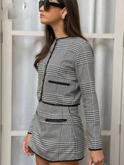 Elegant O-Neck Button Shirts And High Waist Pockets Mini Skirts 2 Piece Set