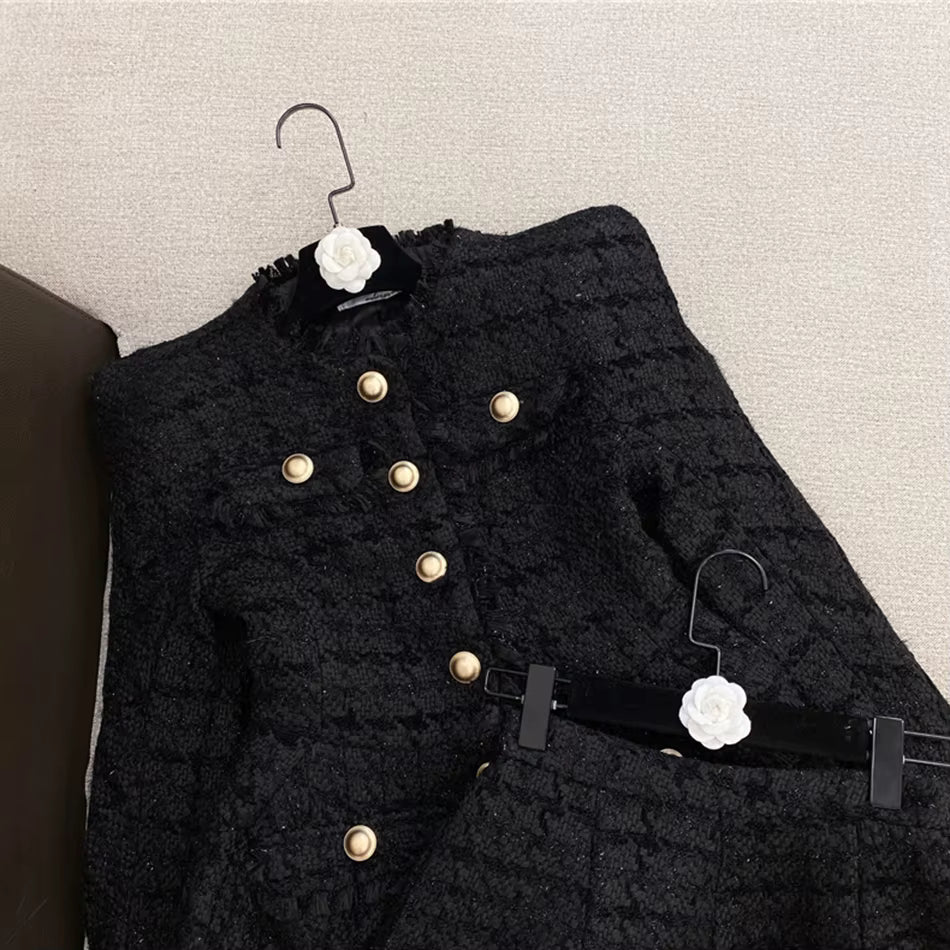 Elegant O-Neck Long Sleeve Single Breasted Jacket And Short 2 Two-Piece Set