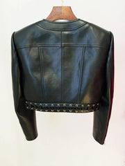 Elegant O-neck Rope Lace-Up Trimmed Artificial Leather Designer Blazer
