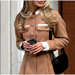 Elegant Patchwork Jacket High Waist Shorts Two Pieces Set