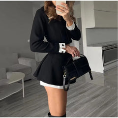 Elegant Patchwork Jacket High Waist Shorts Two Pieces Set