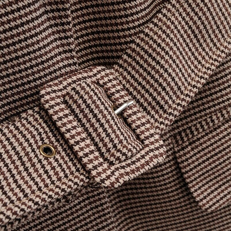 Elegant Plaid Suit Blazer With Belt