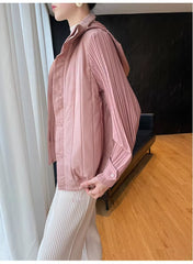 Elegant Pleated Hooded Zipper Solid Color Warm Versatile Full Sleeve Cotton Coat