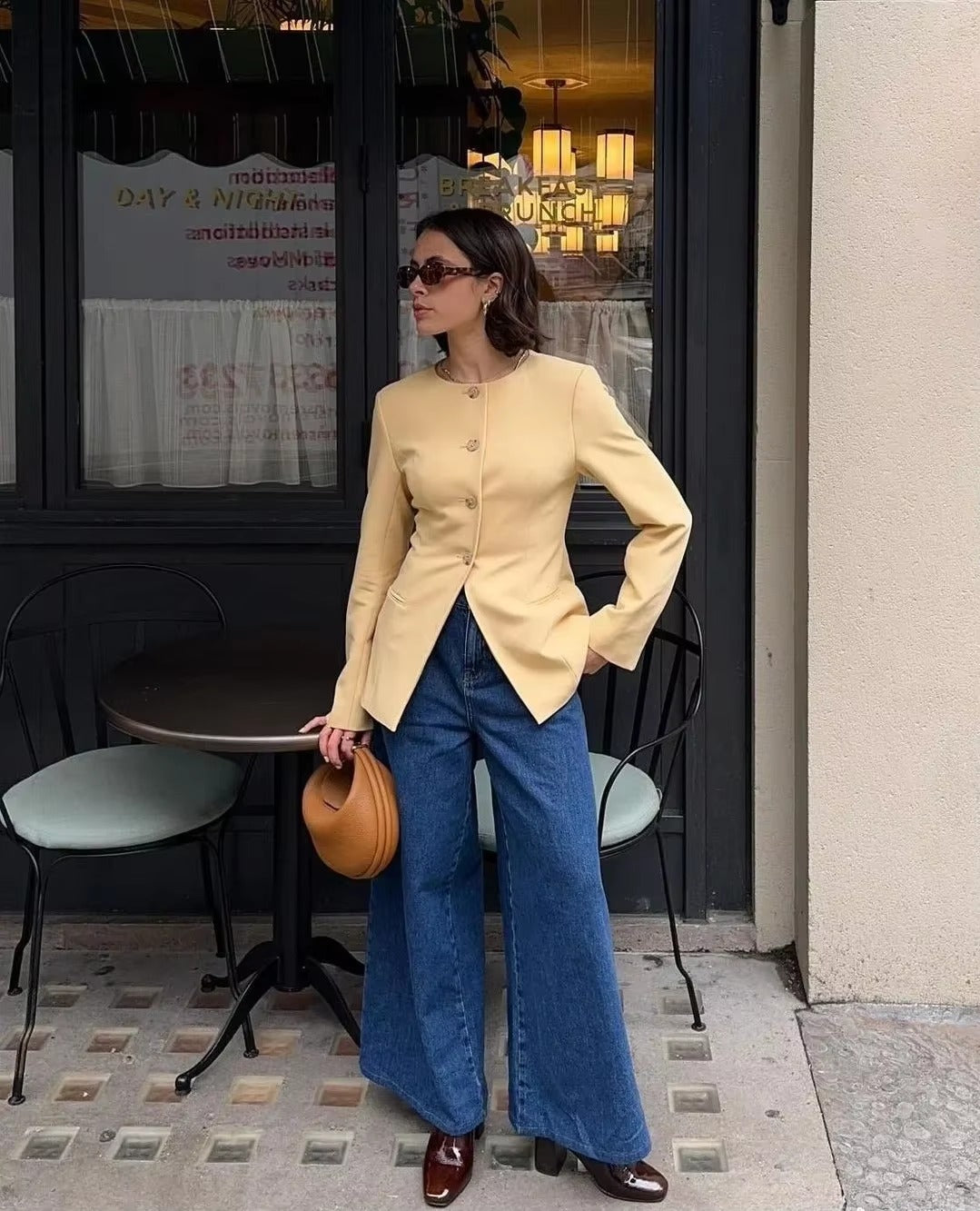 Elegant Pockets O-neck Single Breasted Slim Coats