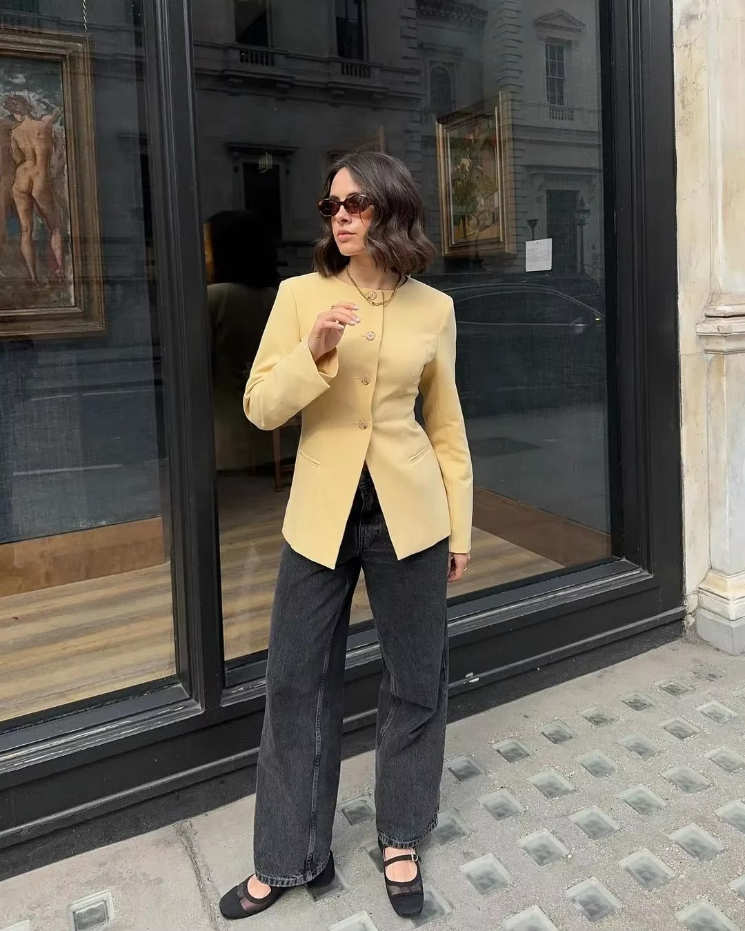 Elegant Pockets O-neck Single Breasted Slim Coats