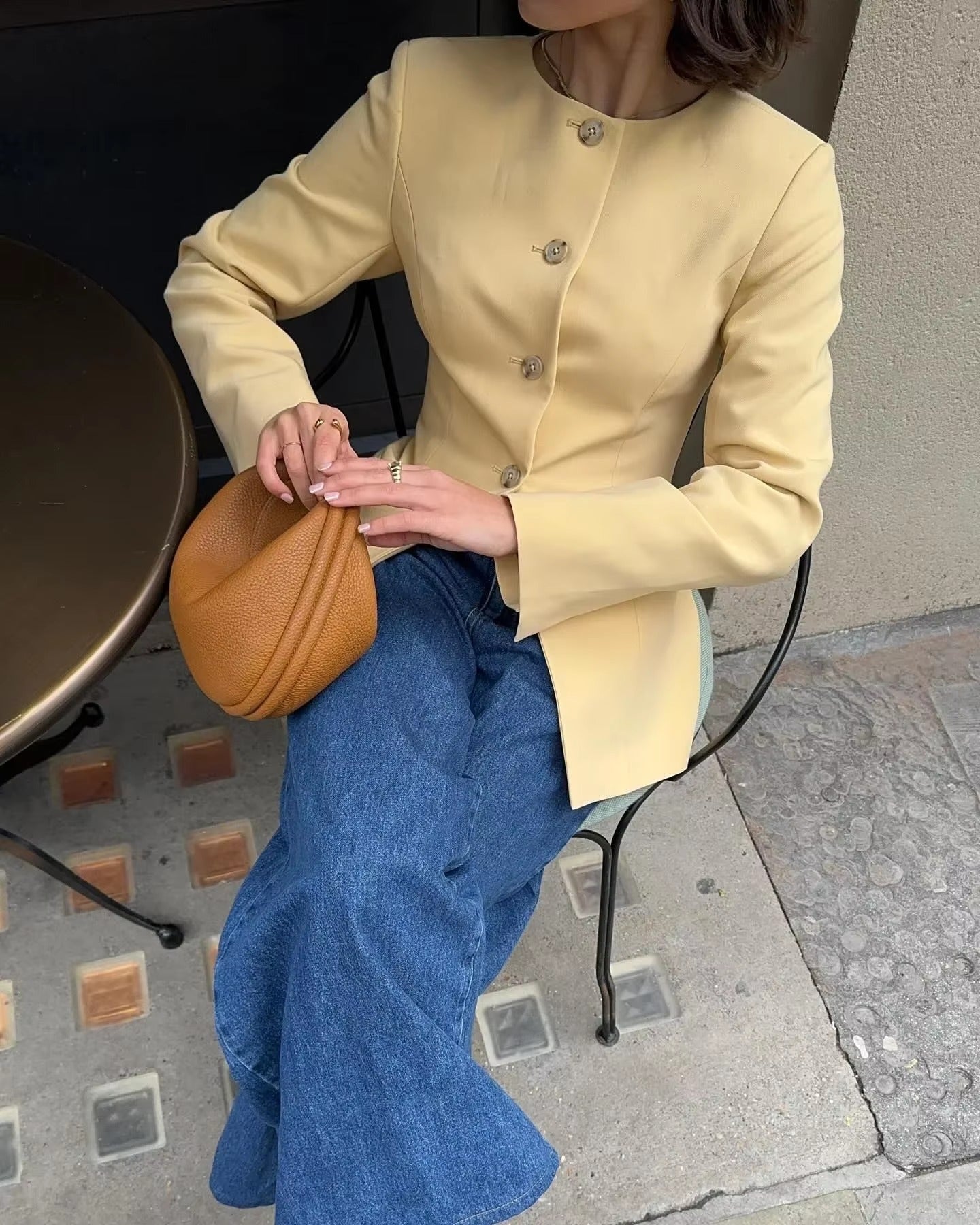 Elegant Pockets O-neck Single Breasted Slim Coats