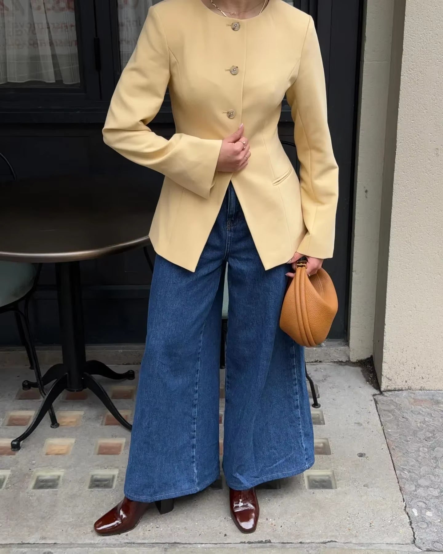 Elegant Pockets O-neck Single Breasted Slim Coats