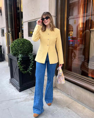 Elegant Pockets O-neck Single Breasted Slim Coats