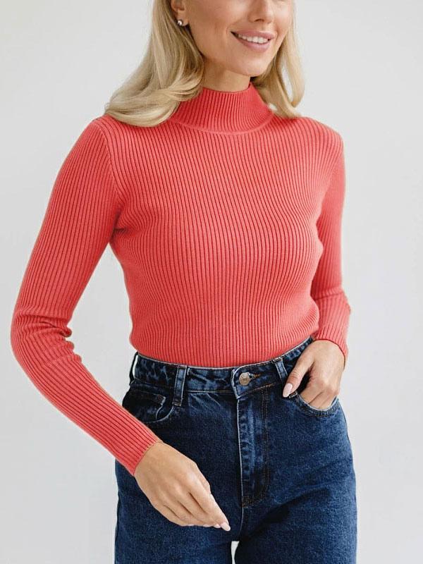 Elegant Pullovers Tops High Collar Long Sleeves Sweaters