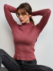 Elegant Pullovers Tops High Collar Long Sleeves Sweaters