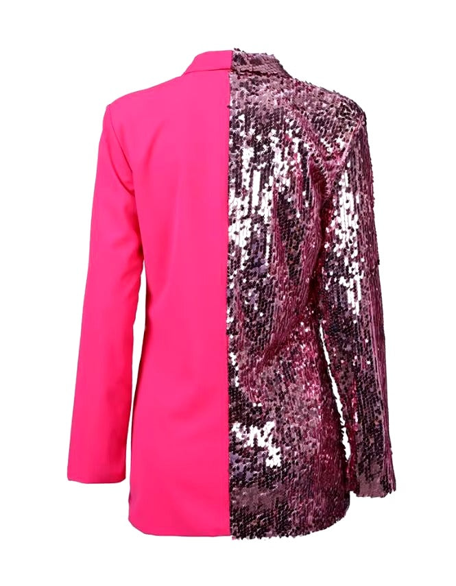Elegant Sequein Long Sleeve Above Knee Slight Stretch Blazer