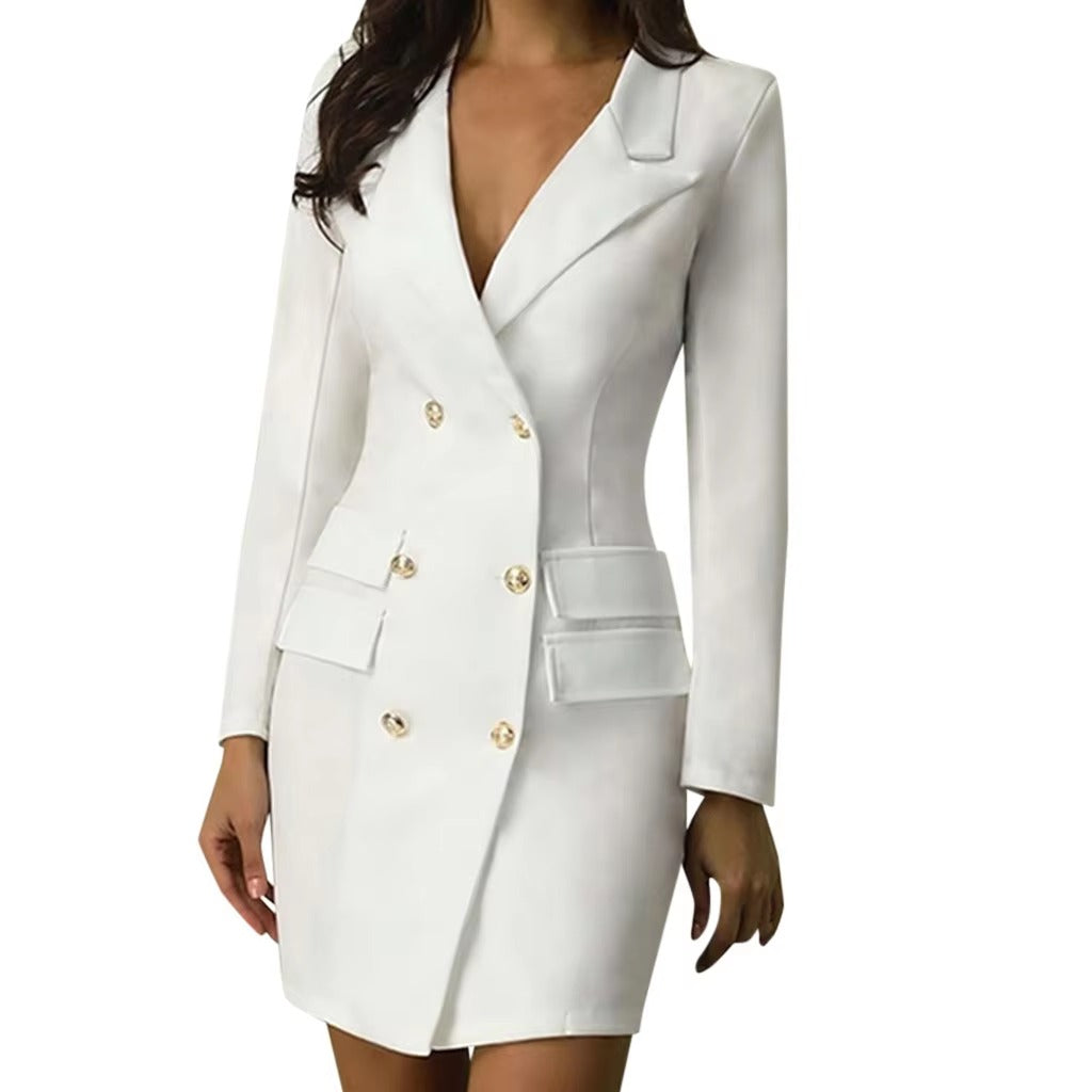 Elegant Sheath Double Breasted Button Front Blazer