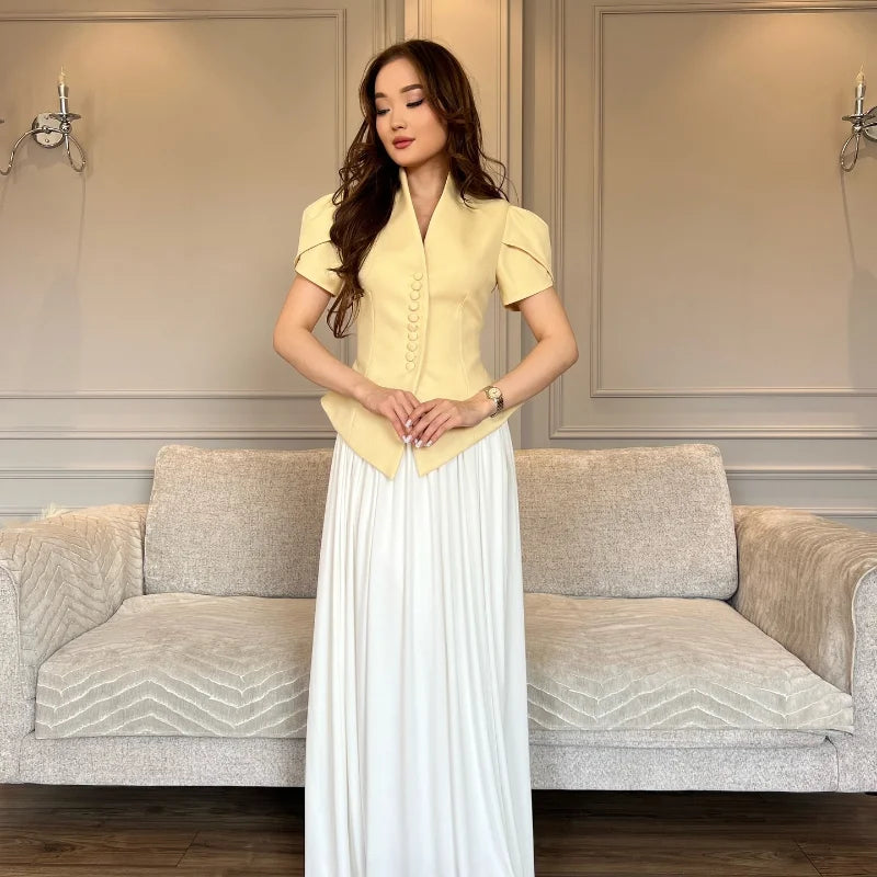 Elegant Sleeve Stand Collar Single Breasted Waist Slim Blazer