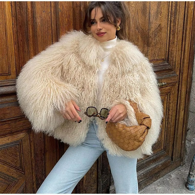 Elegant Soft Open Stitch Oversize Loose Fur Coat Outerwear