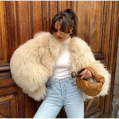 Elegant Soft Open Stitch Oversize Loose Fur Coat Outerwear