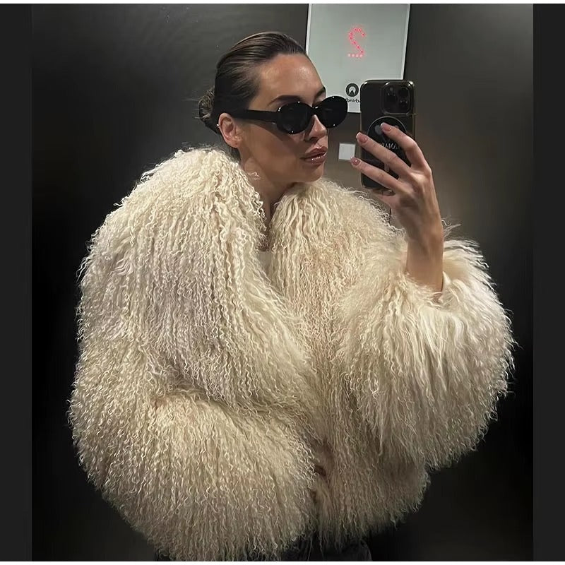 Elegant Soft Open Stitch Oversize Loose Fur Coat Outerwear