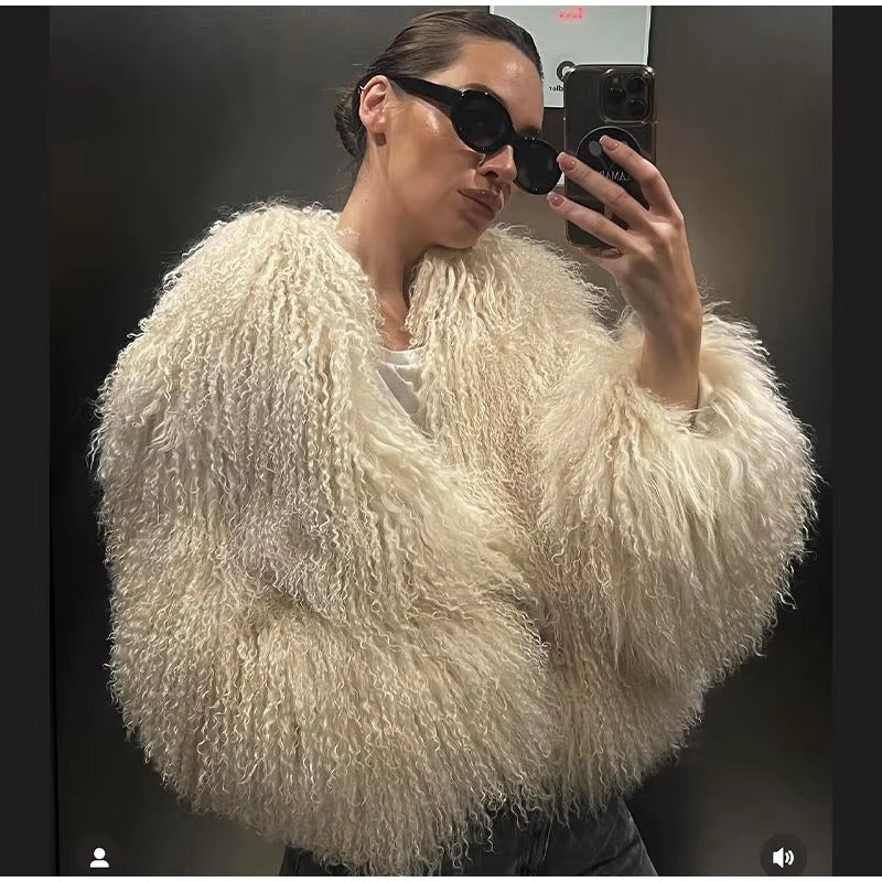 Elegant Soft Open Stitch Oversize Loose Fur Coat Outerwear