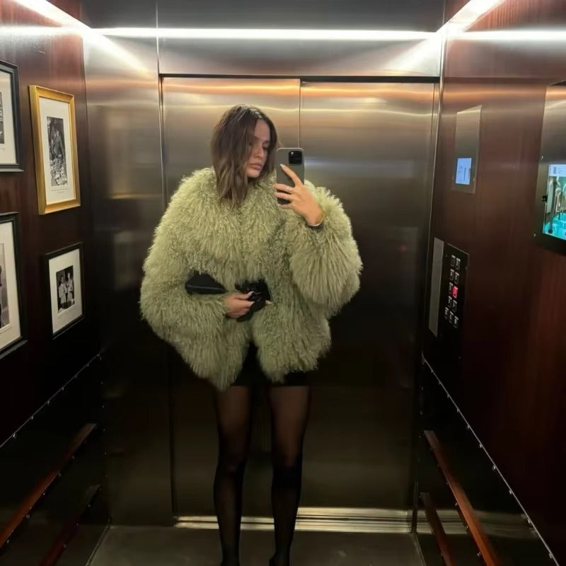Elegant Soft Open Stitch Oversize Loose Fur Coat Outerwear