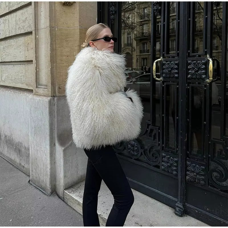 Elegant Soft Open Stitch Oversize Loose Fur Coat Outerwear