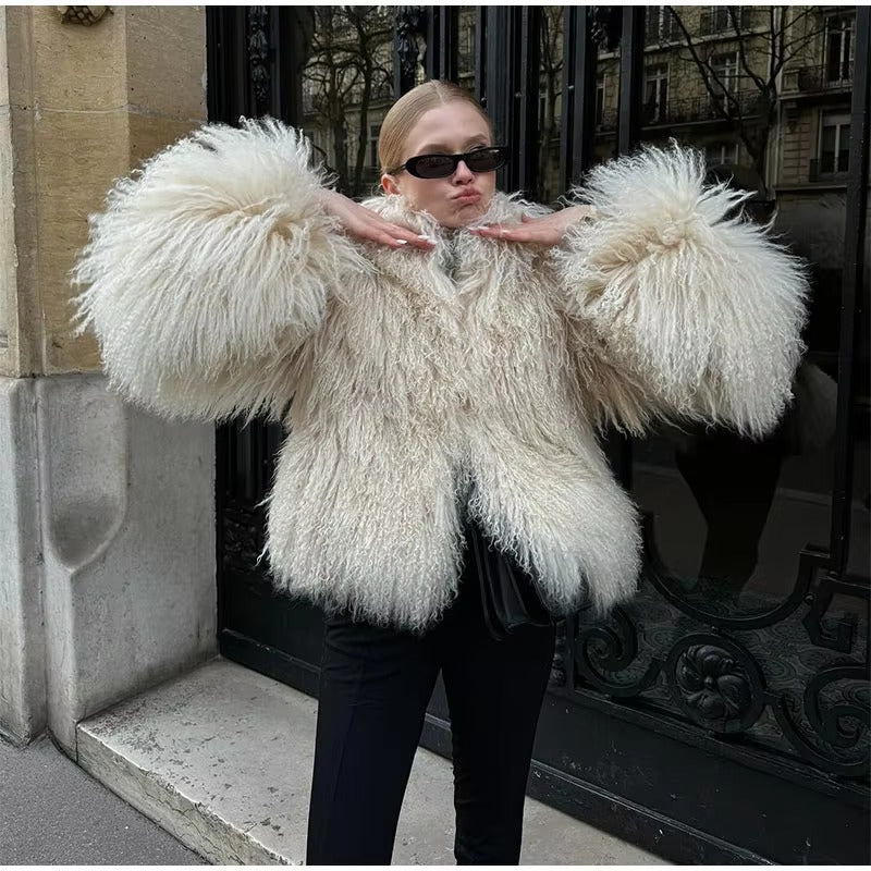 Elegant Soft Open Stitch Oversize Loose Fur Coat Outerwear