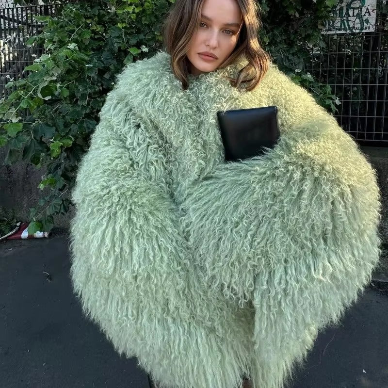Elegant Soft Open Stitch Oversize Loose Fur Coat Outerwear