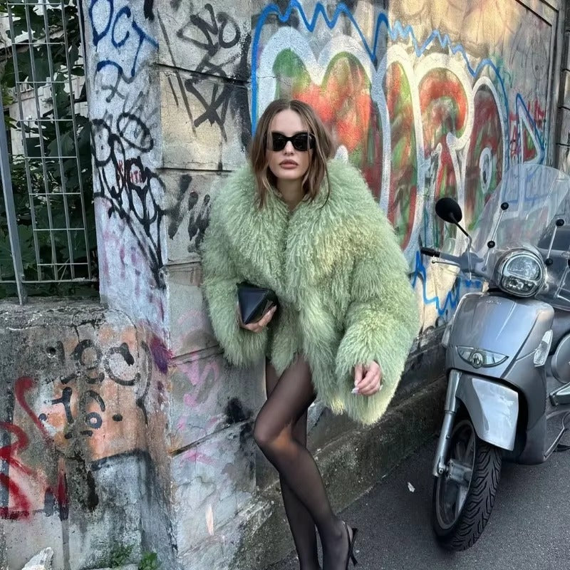 Elegant Soft Open Stitch Oversize Loose Fur Coat Outerwear