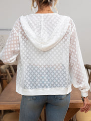 Elegant Solid Color Mesh Sunscreen Long Sleeve Zipper Hooded Jacket