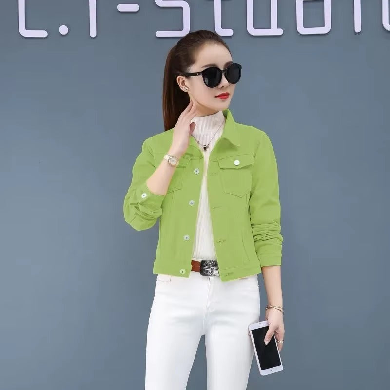 Elegant Solid Full Sleeve Button Pocket Loss Slim Fit Jeans Denim Jacket