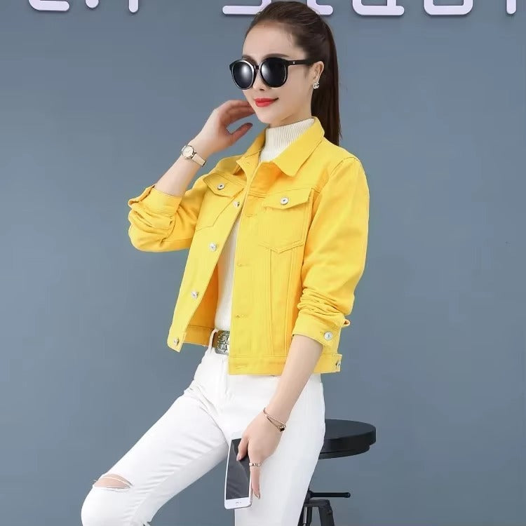 Elegant Solid Full Sleeve Button Pocket Loss Slim Fit Jeans Denim Jacket
