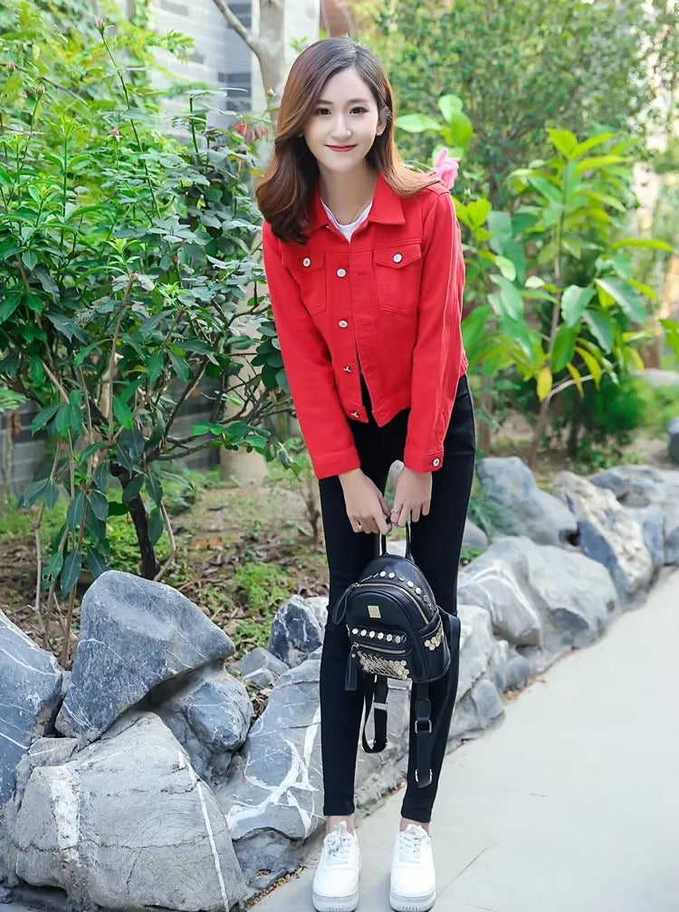 Elegant Solid Full Sleeve Button Pocket Loss Slim Fit Jeans Denim Jacket