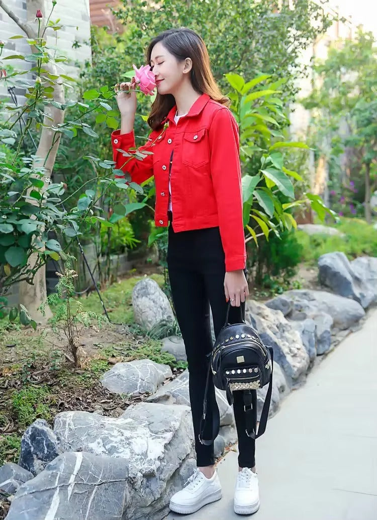 Elegant Solid Full Sleeve Button Pocket Loss Slim Fit Jeans Denim Jacket