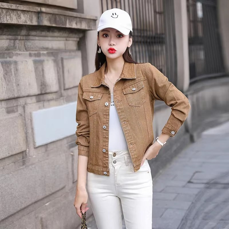 Elegant Solid Full Sleeve Button Pocket Loss Slim Fit Jeans Denim Jacket